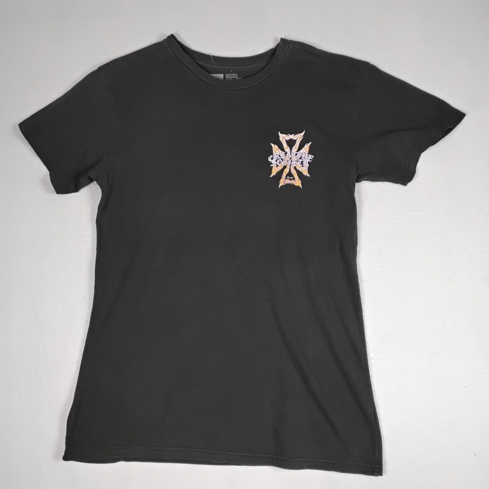HIRX Reach Out Society Mens Medium Gray Graphic T Shirt Cross Y2K Streetwear